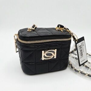 bebe Black Quilted Mini Crossbody with Gold Hardware